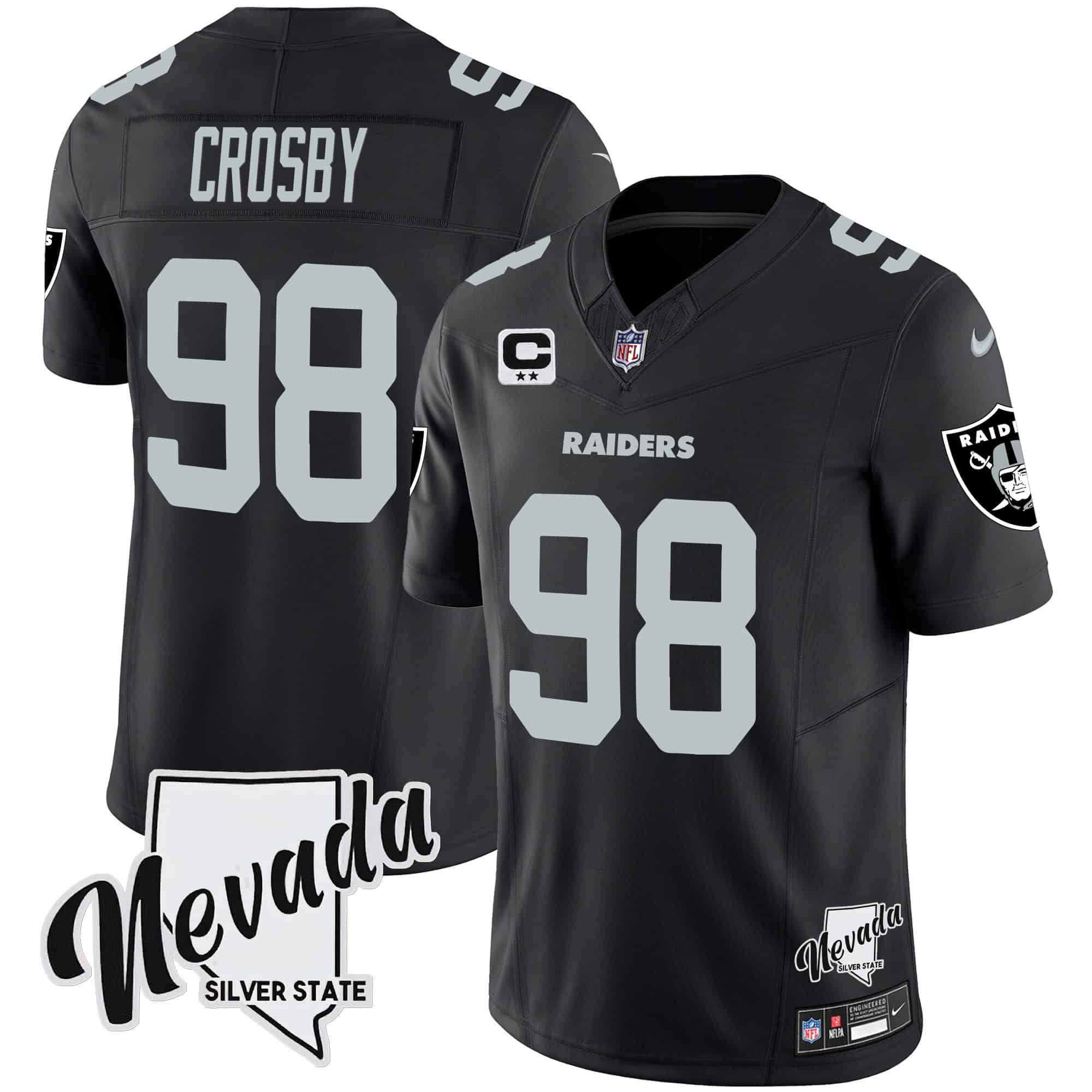 Men Oakland Raiders #98 Crosby Black 2024 Nike Nevada Silver State Patch Vapor NFL Jersey style 1->customized nfl jersey->Custom Jersey